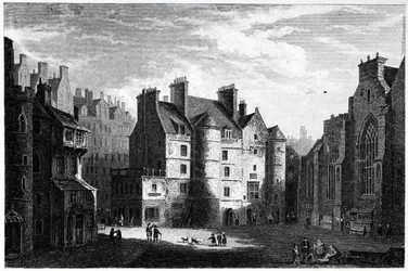 Old Tolbooth, Edinburgh, gravert av Edward Finden (1791-1857)